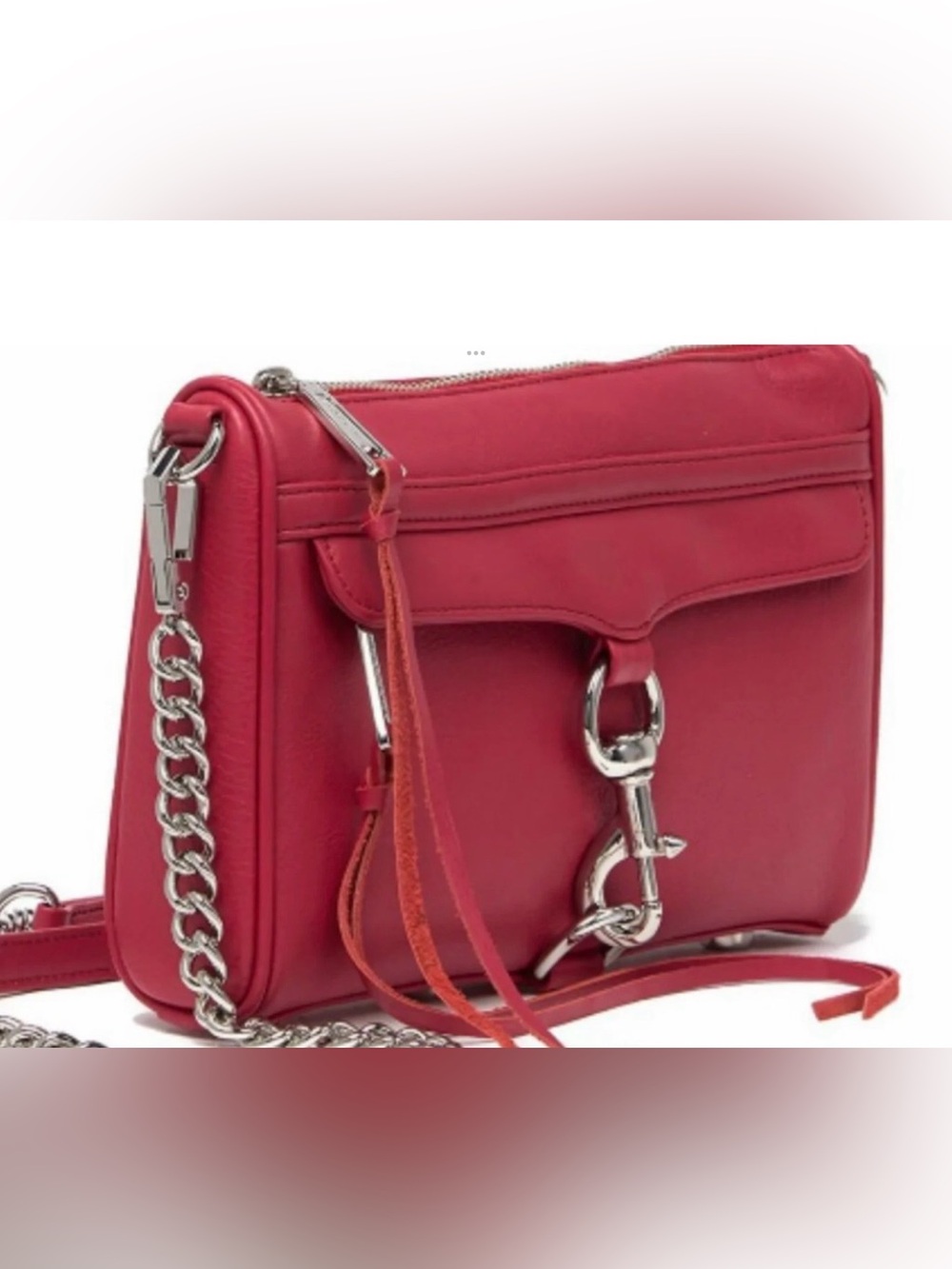 Red Leather Shoulder Bag with Silver Hardware